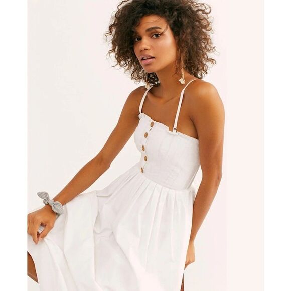 Free People Lilah Pleated Tube Dress White Midi Dress Size S - Picture 1 of 7